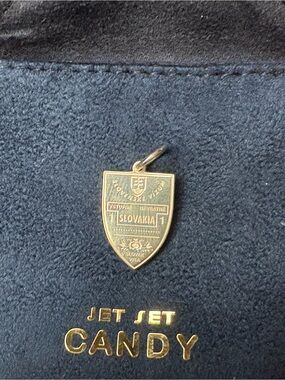 Men's Navy Suede Card Holder with Gold Crest Charm